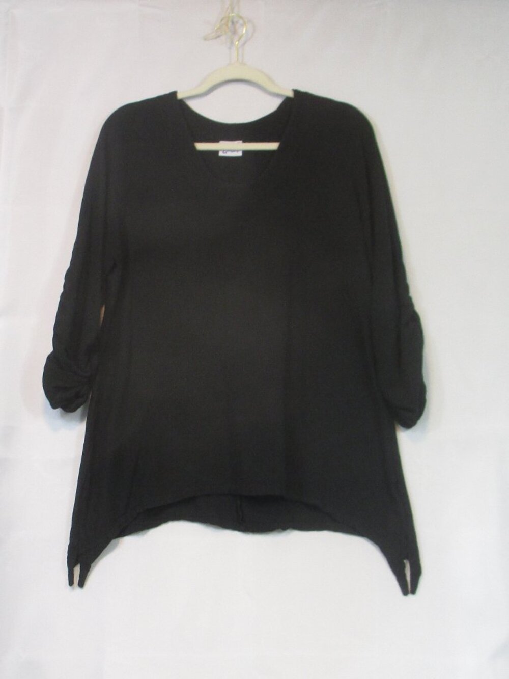 Oh My Gauze! Black 100% Cotton Gauze Asymmetrical Blouse Top S/M Ruched Sleeve